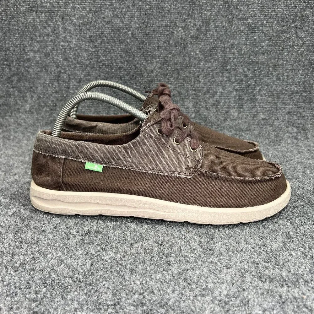 Sanuk Lite Boat Shoes Men's Size 10 Brown Canvas Casual‎ Lace Moc Toe Sneakers